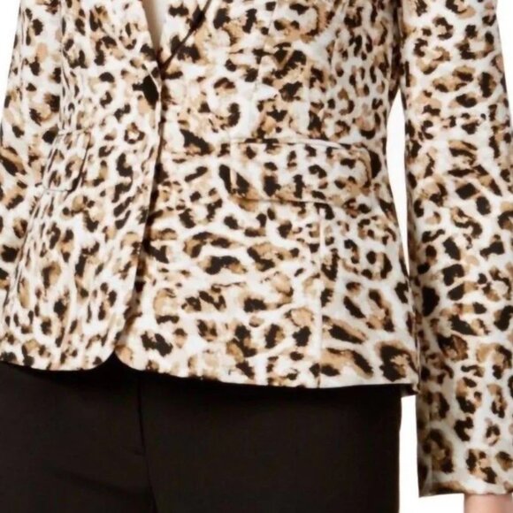 CALVIN KLEIN Petite Leopard Animal Print Notched Lapel Long Sleeve Suit Blazer - Picture 3 of 3